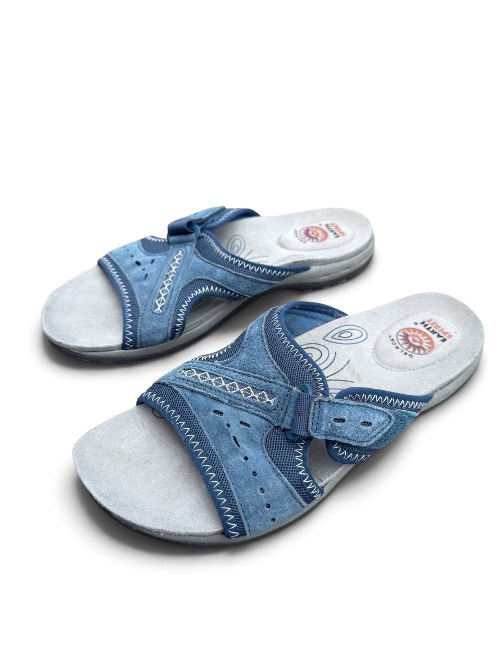 Earth Spirit Comfort Sandals Blue Leather Slides Gelron Cushioned size 9.5